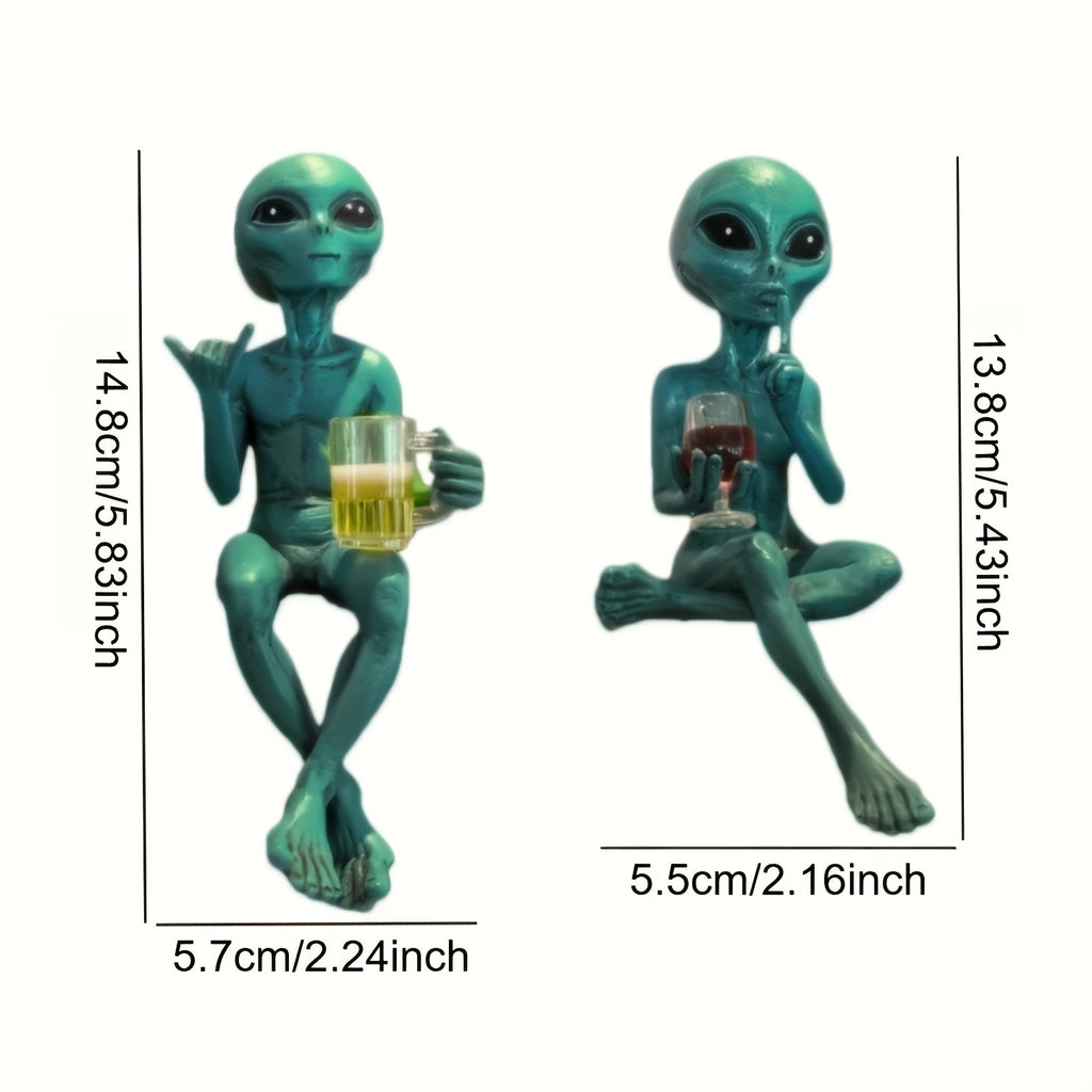 2pcs of Green Alien Drinking Resin Collectible Figurines