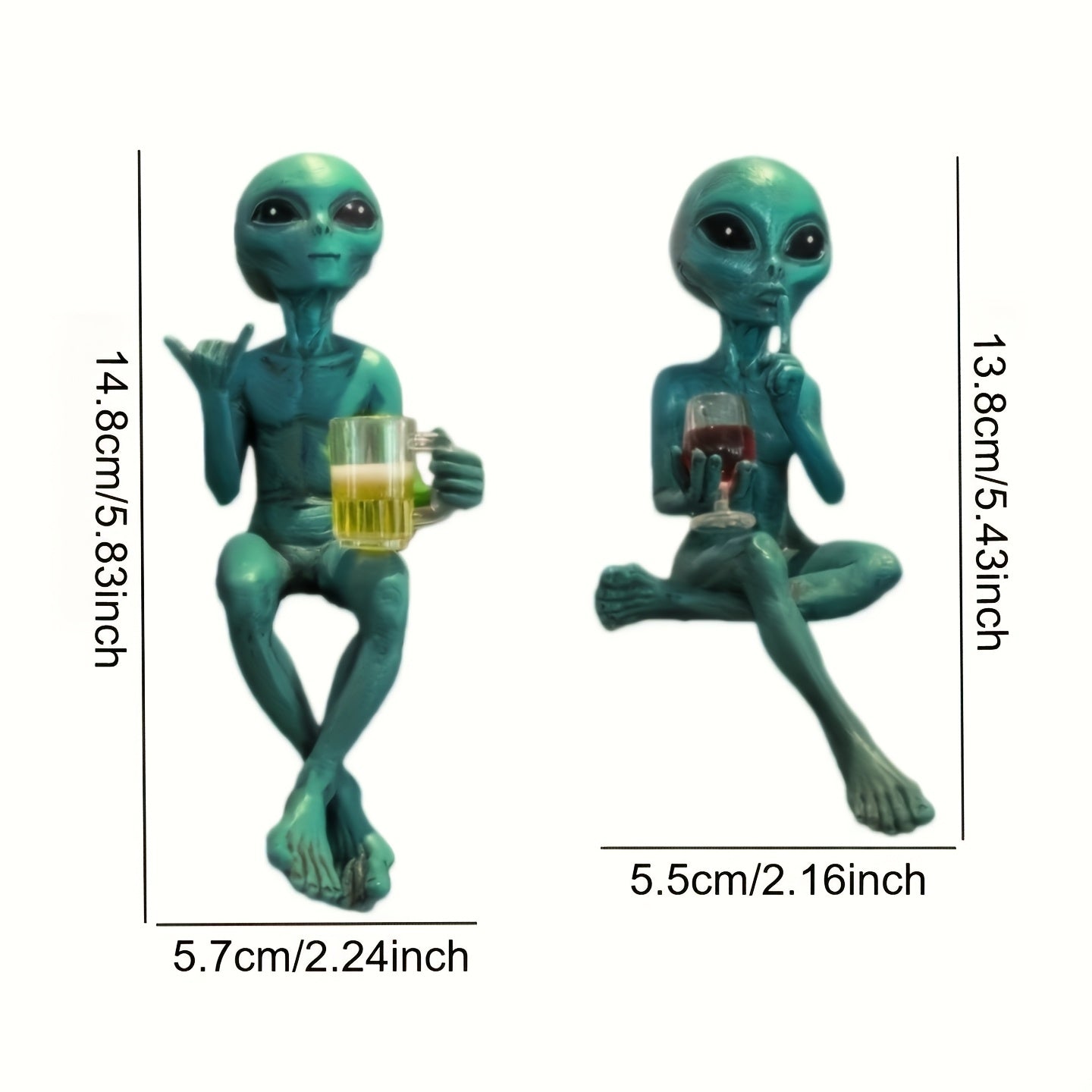 2pcs of Green Alien Drinking Resin Collectible Figurines